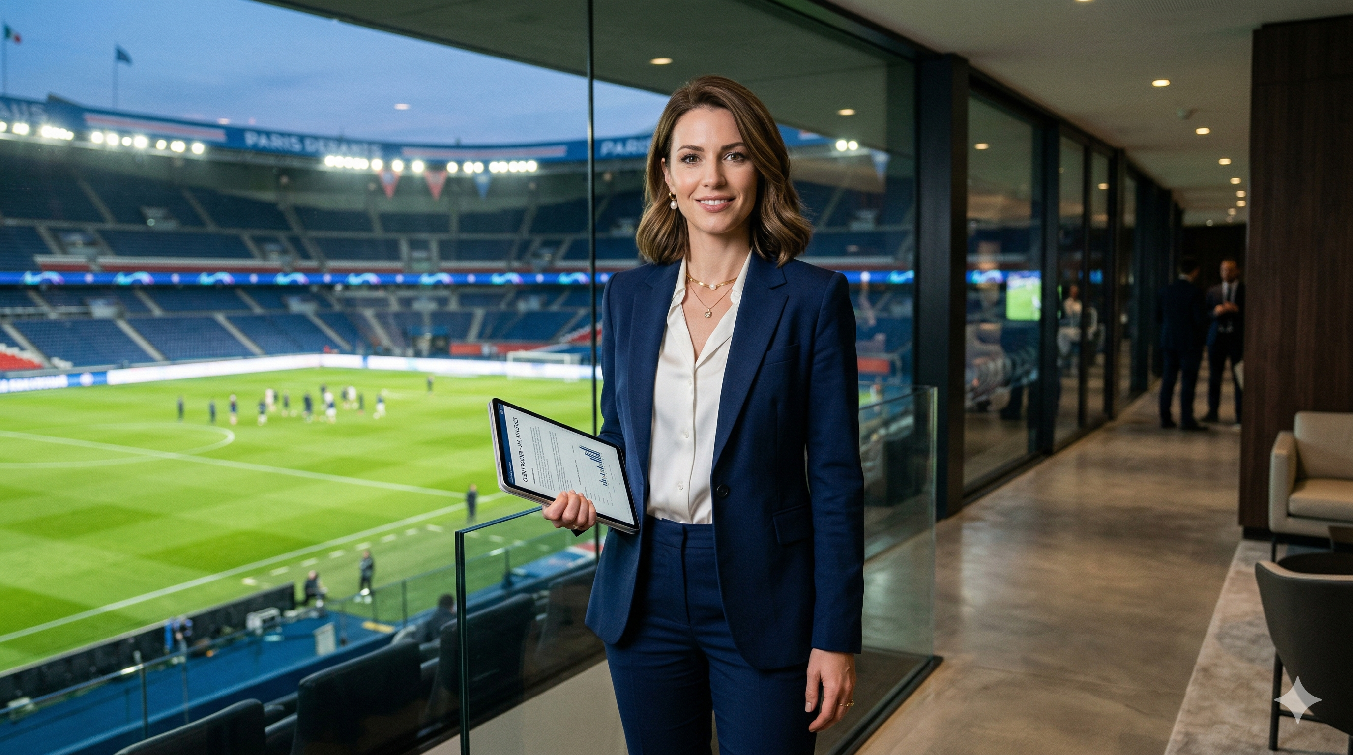 Agent sportif en discussion dans un stade de football